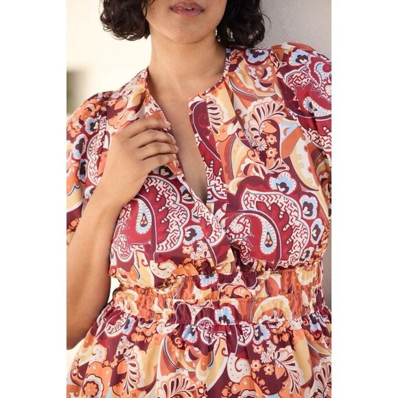 Anthropologie Somerset Maxi Dress Womens XS Bronze Orange Floral Pockets V-Neck - Picture 14 of 15